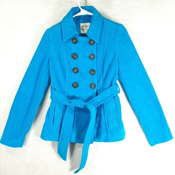 Old Navy Jackets & Blazers - Old Navy Womens Blue Double Breasted Belted Pea Coat Jacket XS